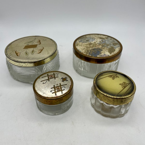 Glass Dresser Jar Sets Art Deco Powder Container Jewelry Holder True Vintage Decor