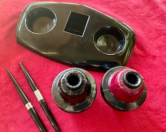 Swivodex Double InkWell Set Calligraphy 2 Red and Black Ink Well and Base