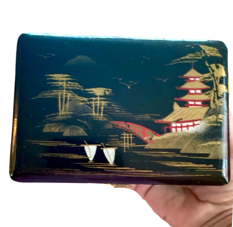 Japanese Jewelry Box Music Box Black Lacquer Etsy