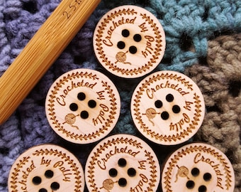 BOTÓN DE MADERA PERSONALIZADO Grabado con Láser, Botón de prenda de madera grabado personalizado, Botón grabado con láser para crochet, tejido, costura, prendas
