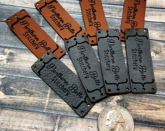 RECTANGLE LEATHERETTE Laser Etched tag, Personalized Leatherette garment tag for Crocheted, Knitted, Sewed garments, faux leather