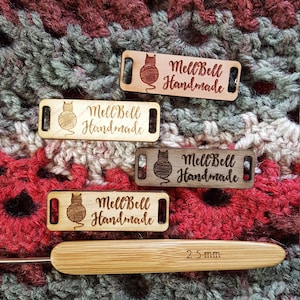 CUSTOM WOOD Laser Etched RECTANGLE tag, Personalized Etched Wooden garment tag, Laser etched tag for Crochet, Knitting, Sewing, garments
