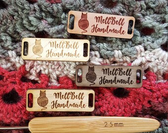 Etiqueta RECTÁNGULO grabada con láser de MADERA PERSONALIZADA, etiqueta de prenda de madera grabada personalizada, etiqueta grabada con láser para ganchillo, tejido, costura, prendas