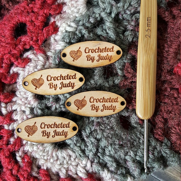 Étiquette gravée au laser en bois ovale personnalisée, étiquette de vêtement en bois gravé personnalisée, étiquette gravée au laser pour le crochet, le tricot, la couture, les vêtements