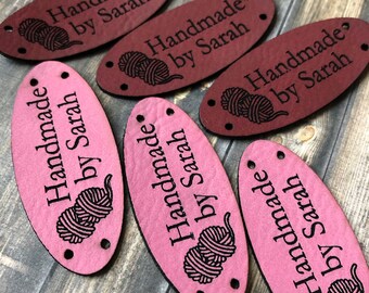 Etiqueta grabada con láser OVAL LEATHERETTE, etiqueta de prenda de cuero personalizada para prendas de ganchillo, punto y cosidas,
