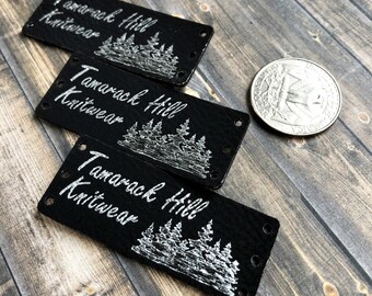 Plata METALIZADA sobre polipiel negra RECTANGLE Etiqueta grabada con láser, etiqueta de piel sintética para prendas de ganchillo, punto y cosidas
