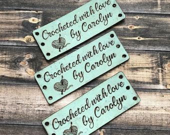 RECTANGLE CORK Laser Etched tag, Personalized Leatherette garment tag,for Crocheted, Knitted, Sewed garments, Natural Cork Fabric