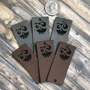 1&quot; Square Bifold Leatherette Tag, made for rivets, faux leather tag, for Crocheted, Knitted, Sewed garments, Laser Etched