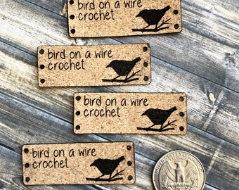 Etiqueta de corcho rectangular grabada con láser personalizada, etiqueta de prenda de cuero sintético de corcho personalizada para prendas tejidas a crochet, de punto o cosidas