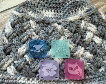 SQUARE CUSTOM ACRYLIC Laser Etched Tag, Laser Etched acrylic garment Tag, Laser etched acrylic tag for Crochet Knitting Weaving Sewing