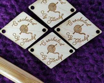 Etiqueta DIAMANTE grabada con láser de MADERA PERSONALIZADA, Etiqueta de prenda de madera grabada personalizada, Etiqueta grabada con láser para ganchillo, tejido, costura, prendas