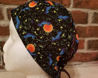 Halloween Bats Night Sky Cotton Durag: Handmade Biker Skull Cap