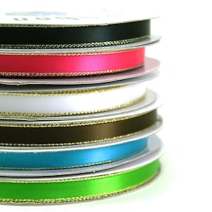 3/8 Inch X 50 Yard Satin Ribbon With Gold Lurex Edge Metallic Trim