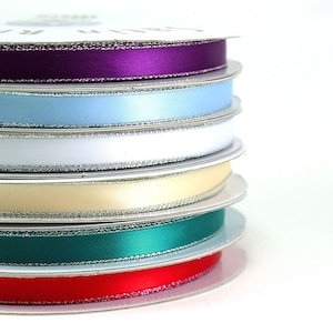 3/8&quot; X 50 Yards Double Face Satin Ribbon with Metallic Silver Edge
