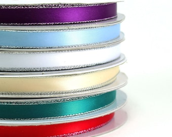 3/8" X 50 Yards Double Face Satin Ribbon with Metallic Silver Edge