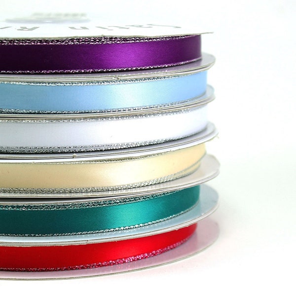 3/8" X 50 Yards Double Face Satin Ribbon with Metallic Silver Edge