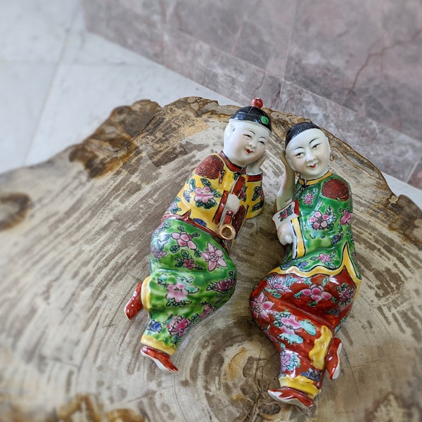 Antique Chinese Porcelain Figurines of Man and Woman/ Chinese Antique/ Chinese Porcelain