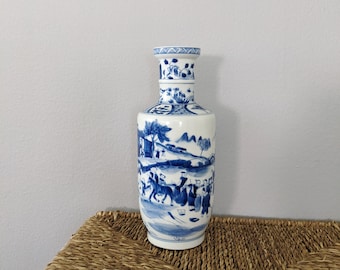 Antique Chinese Blue and White Porcelain Vase with Figures