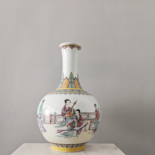 17 1/4" Tall - A Large Chinese Vase with Twelve Women/ Fencai/ Wucai/ Chinese Porcelain/ Chinese Antique