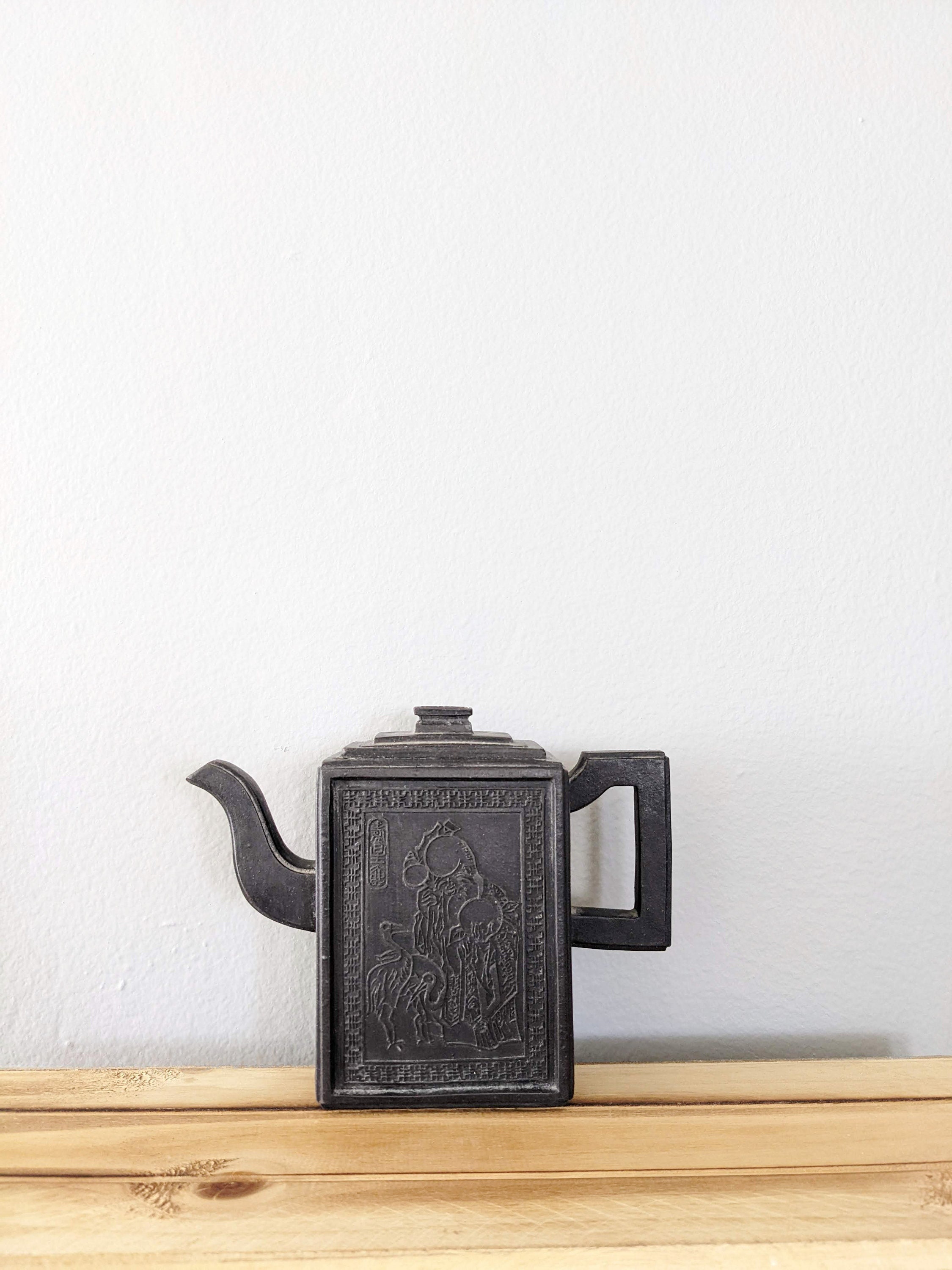 A Rectangular Teapot With Shoulao and Crane/ Chinese Antique/ Teapot ...