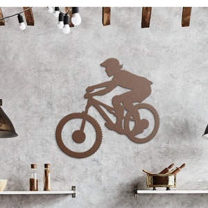 Mountain Bike Metal Wall Art, Mountain Biker Gift, Guy Riding Bike, Cycling Present, Indoor Outdoor Sign, MTB Design, Bike Lover, MTB Art
