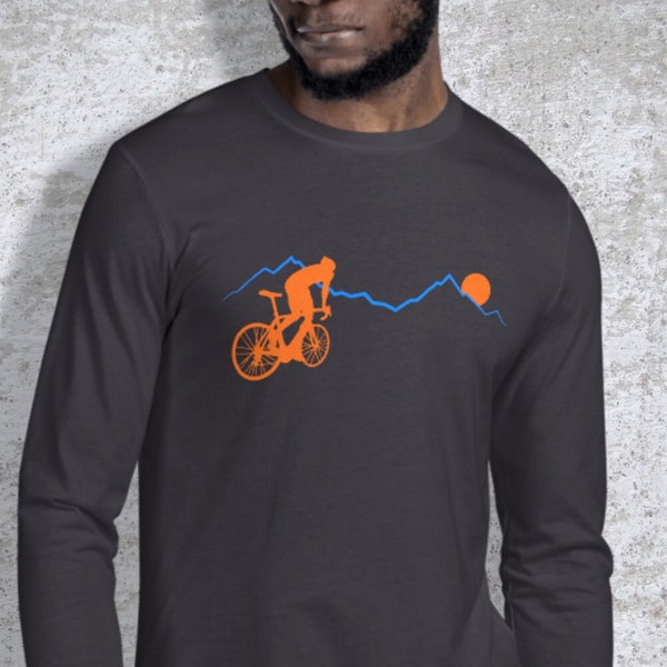 Road Cycling Long Sleeve Fitted Crew, Gift for Cyclist, Cycling Clothing, Bike Tshirt, Graphic Top, Bike Jersey, Cycling Tee, Bike Blouse
