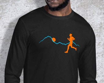 Guy Runner Equipo ajustado de manga larga, Regalo para corredor, Ropa para correr, Camiseta para correr, Hombre corriendo, Jersey para correr, Camiseta para correr, Atlético