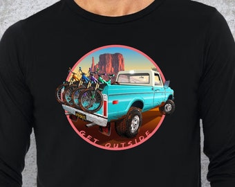 Long Sleeve Tee of Mountain Bikes in Pickup Truck, Mountain Bike Jersey, Gift for Mountain Biker, MTB Shirt, Mens Jersey, Vintage Truck