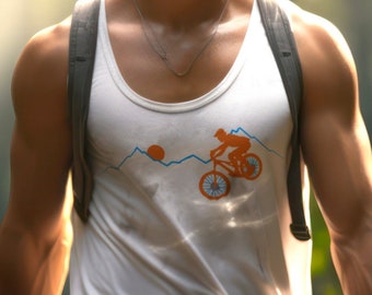 Sunset Shredder Mountain Biker Tank Top, Biking Shirt, Gift for Mountain Biker, Sexy, Gift for Boyfriend, Cycling Shirt, Bike Jersey