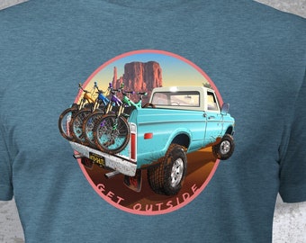 Short Sleeve Shirt of Mountain Bikes in Vintage Pickup Truck, Mountain Bike Jersey, Mountain Biker Gift, MTB Shirt, Mens Bike Tee