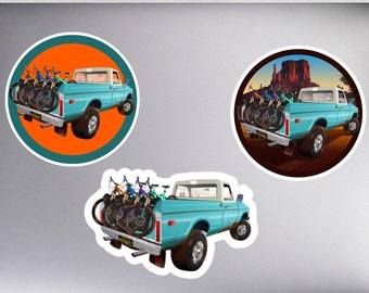 Mountain Bike Sticker, Pickup Truck and Bikes, Laptop Sticker, Die Cut Sticker, MTB Sticker, Waterproof Sticker, Mountain Biker Gift, Vinyl