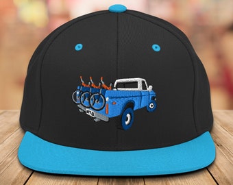 Truck with Mountain Bikes Flat Bill Cap, Mountain Bike Gift, Bike Baseball Cap, Hat for Mountain Bikers, Gift for Mountain Biker, Bike Hat