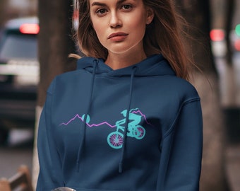 Women's Mountain Biker Soft Hoodie, Ladies Pullover, Girl Riding Bike, Cycling, Gift for Her, Unisex Hoodie, Trendy, Outdoors, Athletic