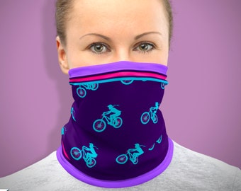 Girl's MTB Neck Gaiter, MTB Face Mask, Mountain Bike Face Cover, Girl Mountain Biker, Girl Riding Bike Face Mask, Colorful Neck Gaiter