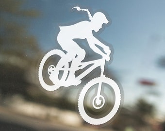 Girl Mountain Biker Sticker, Transparent Sticker, Die Cut Sticker, Laptop Sticker, MTB Sticker, Bumper Sticker, Window Decal