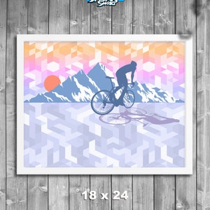 Road Cyclist Riding in Mountains Poster, Cycling Wall Art, Home Decor, Cycling Gift, Art Print, Outdoors Print, Gift for Biker, Cycling Art