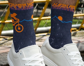 Meias masculinas para mountain bike, meias para ciclismo, presente para ciclistas de montanha, meias de Natal, meias de ciclismo, recicladas, sustentáveis, macias e divertidas