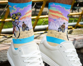 Vintage Tour De France Socks, Bicycle Socks, Gift for Cyclist, Perfect for Him, Stocking Stuffer for Cyclist, Bike, Colorful Socks, Comfy