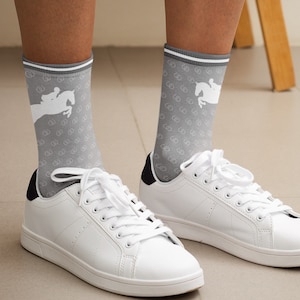 Equestrian Horse Jumping Socks, Horse Clothing, Gift for Horse Lover, Gift for Equestrian, Socks with Horse, Stocking Stuffer, Comfy Socks