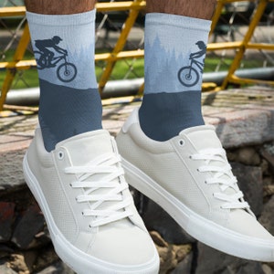Mountain Biker Socks Grey, Riding Socks, Gift for Mountain Biker, Stocking Stuffer, Cycling Socks, Recycled, Sustainable, Soft, Cool Socks