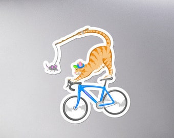 Cat Riding Bike Sticker, Gift for Cat Lovers, Cat On Bike, Animal Lover, Sticker for Kids, Window Decal, Bumper Sticker, Bike Decal, Cats