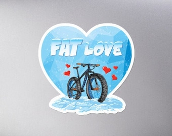 Fat Bike Love Die Cut Sticker, Bike Sticker, Valentines Day Gift, Cycling Sticker, Laptop Sticker, Gift For Boyfriend, Bicycle Sticker