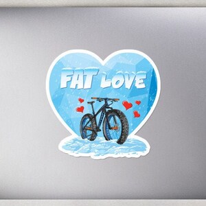 Fat Bike Love Die Cut Sticker, Autocollant vélo, Cadeau saint Valentin, Autocollant de cyclisme, Autocollant d’ordinateur portable, Cadeau pour petit ami, Autocollant de vélo
