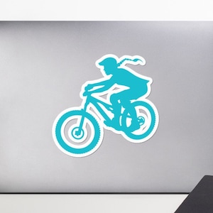 Girl Mountain Biker Sticker, Vinyl Sticker, Die Cut Sticker, Laptop Sticker, Girl MTB Sticker, Bumper Sticker, Mountain Bike Planner Sticker