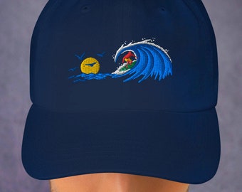 Surfer Riding Wave Sombrero de papá, Sombrero de surfista, Gorra de surf, Diseño de surf, Sombrero de playa, Amor surfero, Regalo para surfista, Sombrero de béisbol de surf