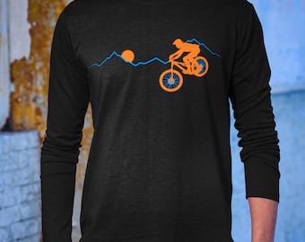 MTB Top, Long Sleeve Shirt, Mountain Bike Gift, Mens Tshirt, Mountain Biker Top, Long Sleeve Tee, Cycling Top, Winter Top, Mens Graphic Tee