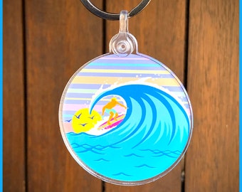 Surfer Keychain, Surf Keyring, Surfing Charm, Vintage, Gift for Surfer, Beach Gift, Keys Holder, Stocking Stuffer, Beach Scene, Surf Life