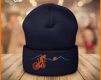 Bikermuts, wintermuts, fietsmuts, cadeaufietser, cadeau voor fietser, beanie met omslag, wintermuts, warme beanie, gebreide herenmuts