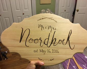 Wood burned Wedding Sign