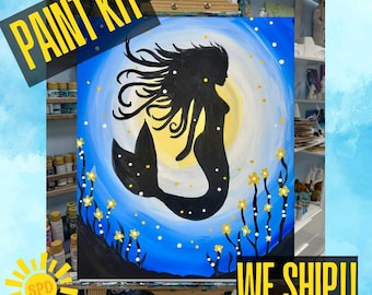Mermaid Magic Paint Kit – Pre-Drawn Canvas | DIY Paint Kit for All Ages | Easy At-Home Activity | Art Gift